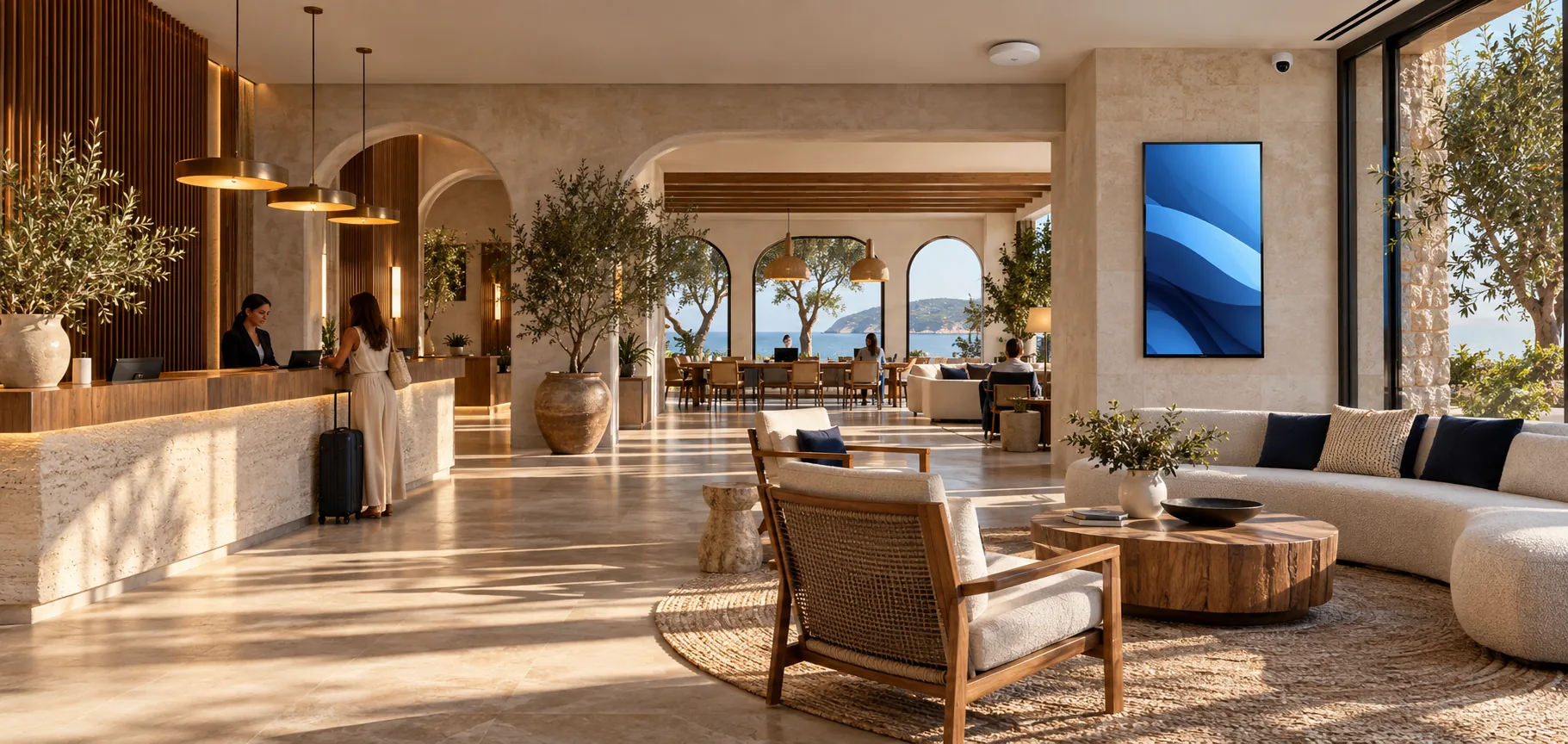 Escena ilustrativa de una recepción de hotel